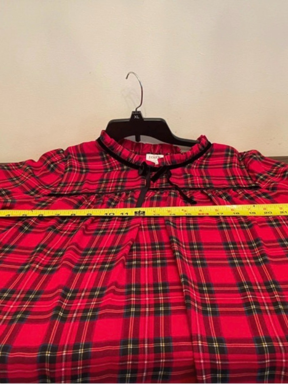 J. Crew Red Plaid Ruffle-Neck Long-Sleeve Blouse Size XXL - Picture 4 of 7